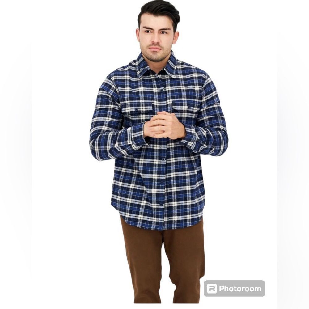 NEW RAINFOREST heavy flannel navy tartan plaid button up shirt/ shaket XXL